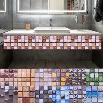 

10pcs Mosaic Self Adhesive Tile Backsplash Wall Sticker 3D Waterproof Vinyl Wall Decal DIY Room Bathroom Kitchen Home Decor
