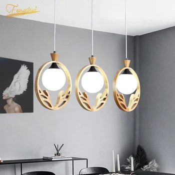 

Modern Wood Art LED Pendant Lamp Lighting Nordic Minimalist Glass Pendant Lights for Bedroom Restaurant Study Loft Hanging Lamp