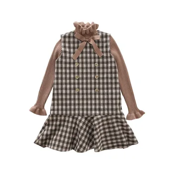 

Girls plus Cotton Suit Dress 2020 New Autumn and Winter Children's Suit Sweater Skirt Two-Piece Boutique Kids Clothing