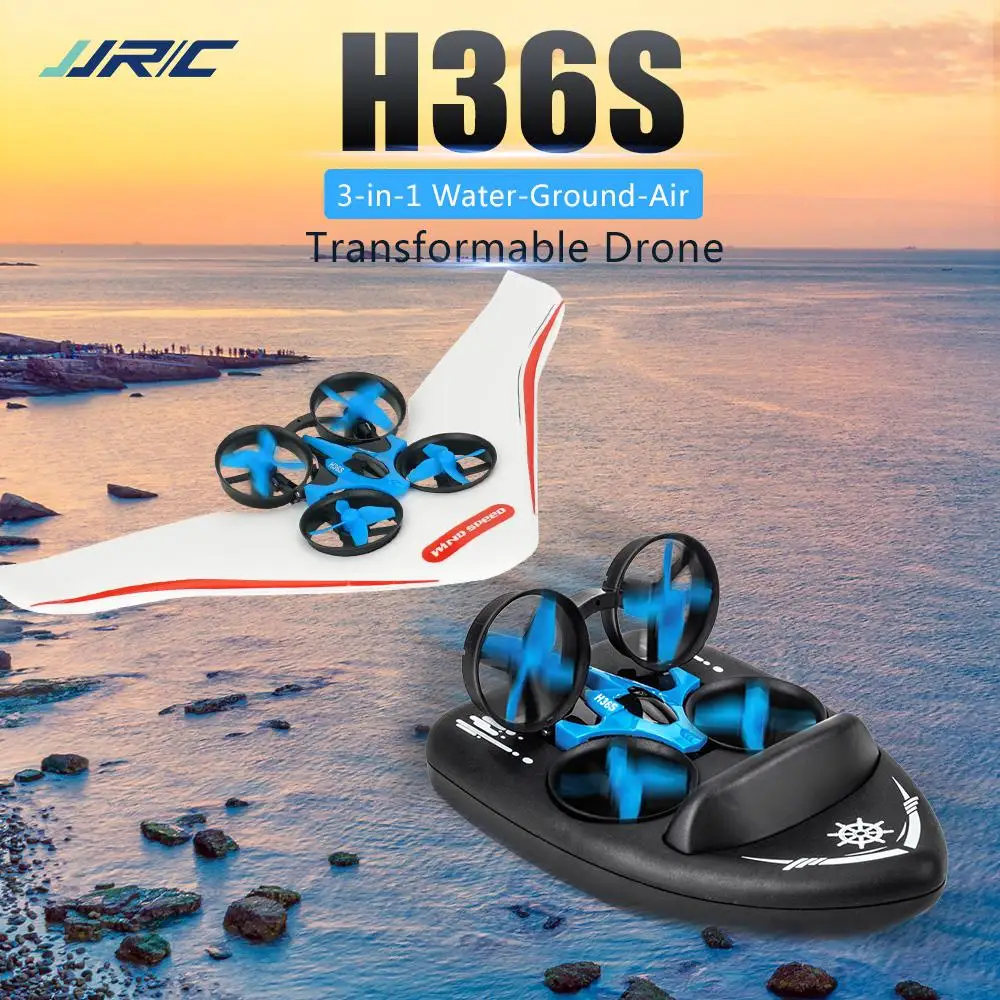 

HobbyLane RC Terzetto Drone Boat Car Gliding Water Ground Air 4-Mode 2.4G 4CH 360Â° Roll Function Speed Switching RC Drone Toy
