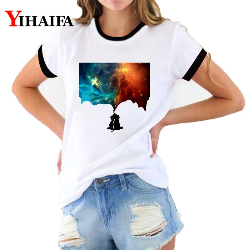 

3D T Shirts Women Space Galaxy Print Tees Graphic Tee Summer Stylish Short Sleeve O-Neck White Casual Ropa Mujer Tops
