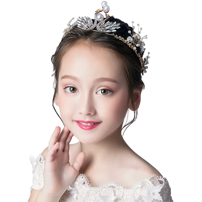 Girls Crown Headdress Princess Children's Crown Birthday Crystal Headband Girl Show Hair Accessories Flower Girl Headdress