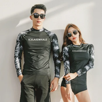 

2019 New Rash Guards Men Women 2 Pieces Long Sleeve Shirt Shorts Black Couples Swimwear Surfing Bathing Suits Rashguard Wetsuits