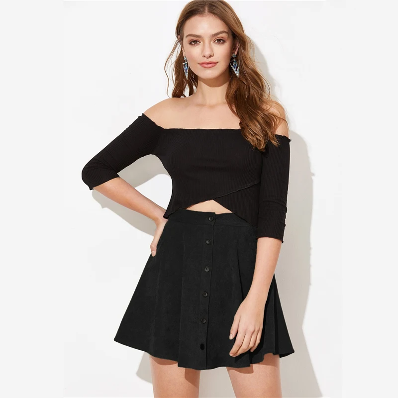 Dotfashion, однотонная, на пуговицах, расклешенная юбка, женская,, опрятная, летняя, повседневная, весенняя, Дамская мода, средняя талия, короткая, скейтерская юбка