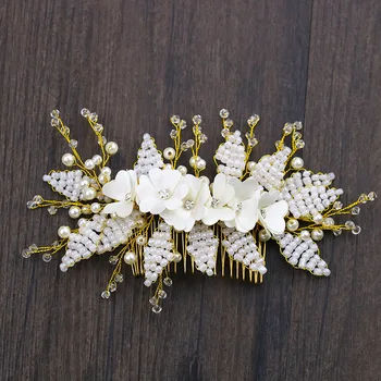 

White Pearl Flower combed wedding dress flower accessories Bridal Hair Comb jewelry for cross-border use