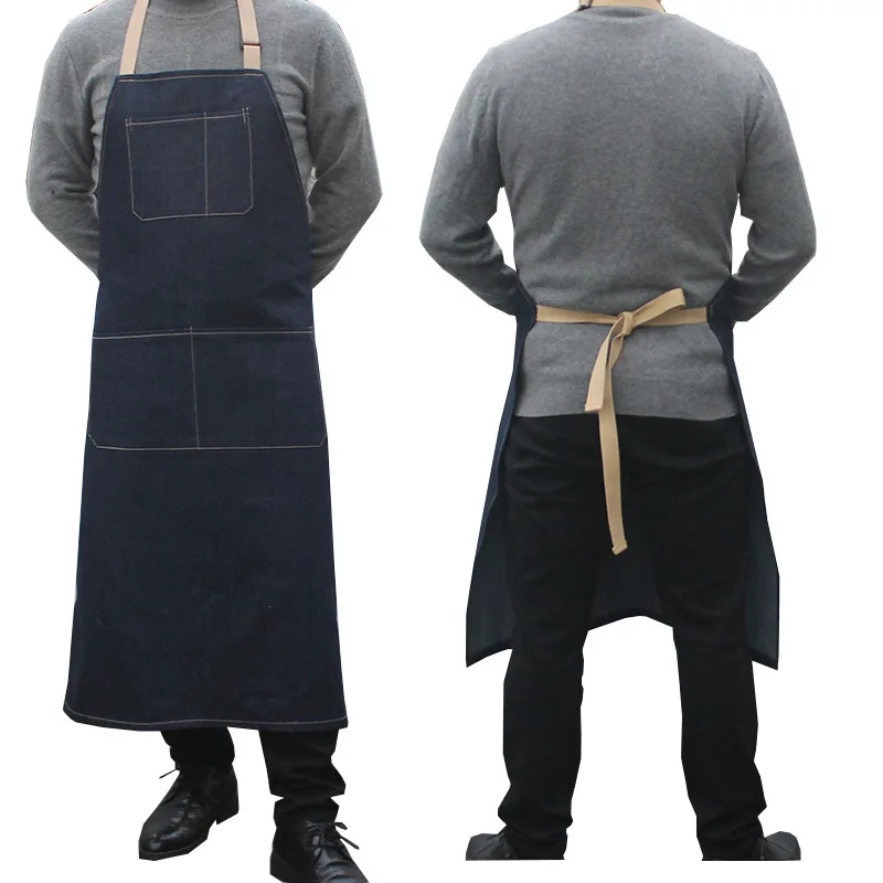 В настоящее время в Корейском стиле Модный хлопковый джинсовый фартук Толстая длинная рабочая одежда с круглым вырезом износостойкая Мужская и женская одежда