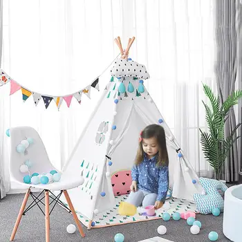 

Portable Children's Tents Tipi Play House Kids Cotton Canvas Indian Play Tent Child Little Teepee Room Decoration