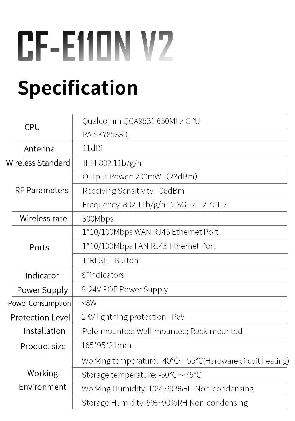 Comfast CF-E110NV2 2.4ghz 300mbps 1-3km mini repetidor