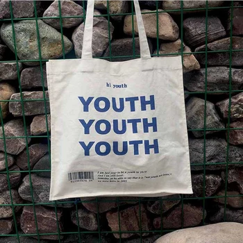 

2020 Women Canvas Shopping Bag YOUTH Letters Print Female Cotton Cloth Shoulder Bag Eco Handbag Tote Reusable Large Shopper Bags