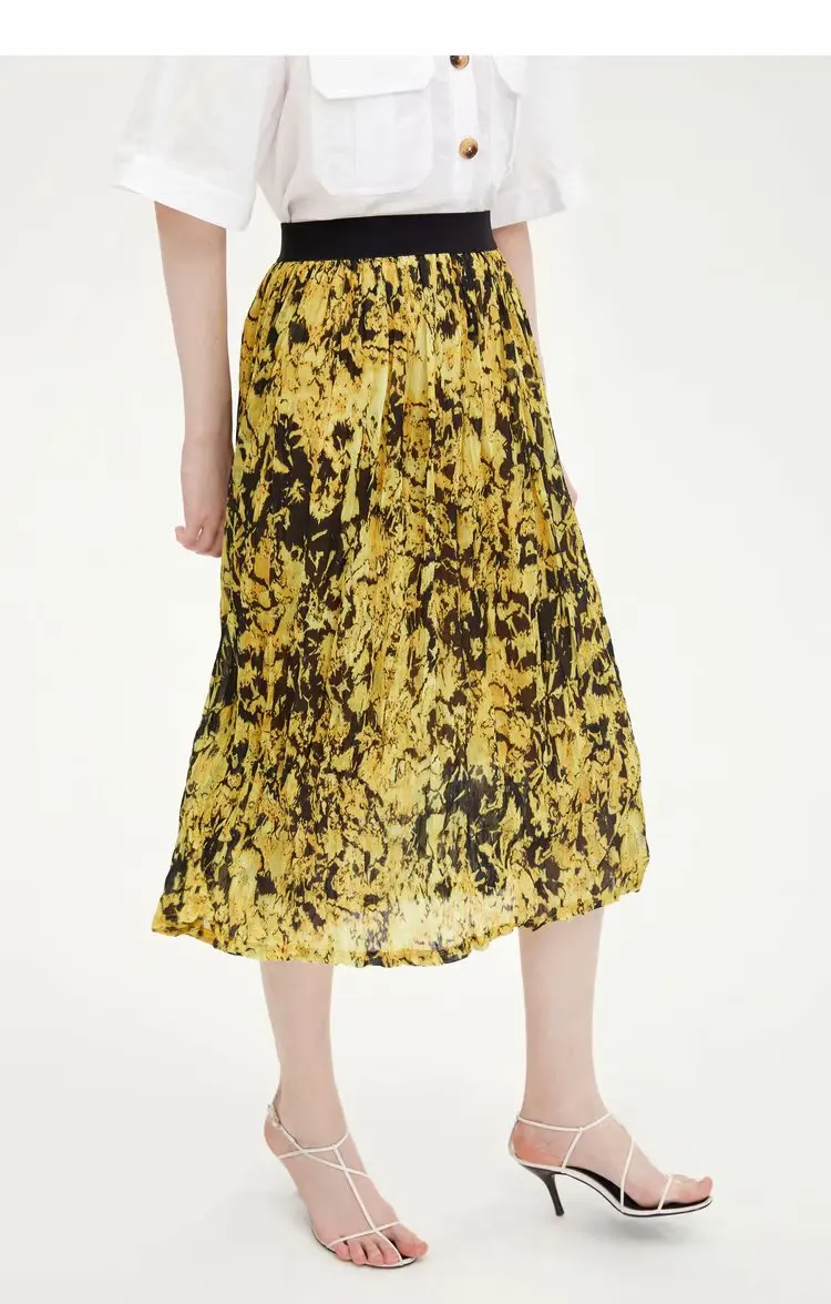 

Women's Vintage Skirts za Lady's Printing Pleated Wild High-waist Long Skirt