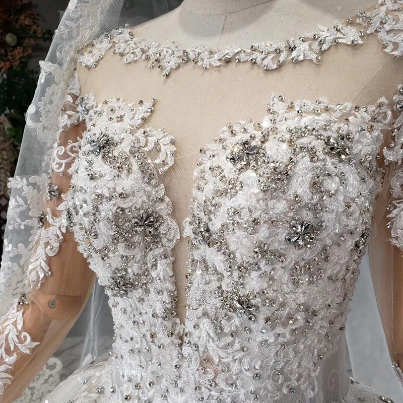 HTL954 Свадебные платья с длинным рукавом, иллюзия, круглый вырез, бисер, кристалл, Китай, свадебные платья в Турции, robe de mariee, акция 11,11