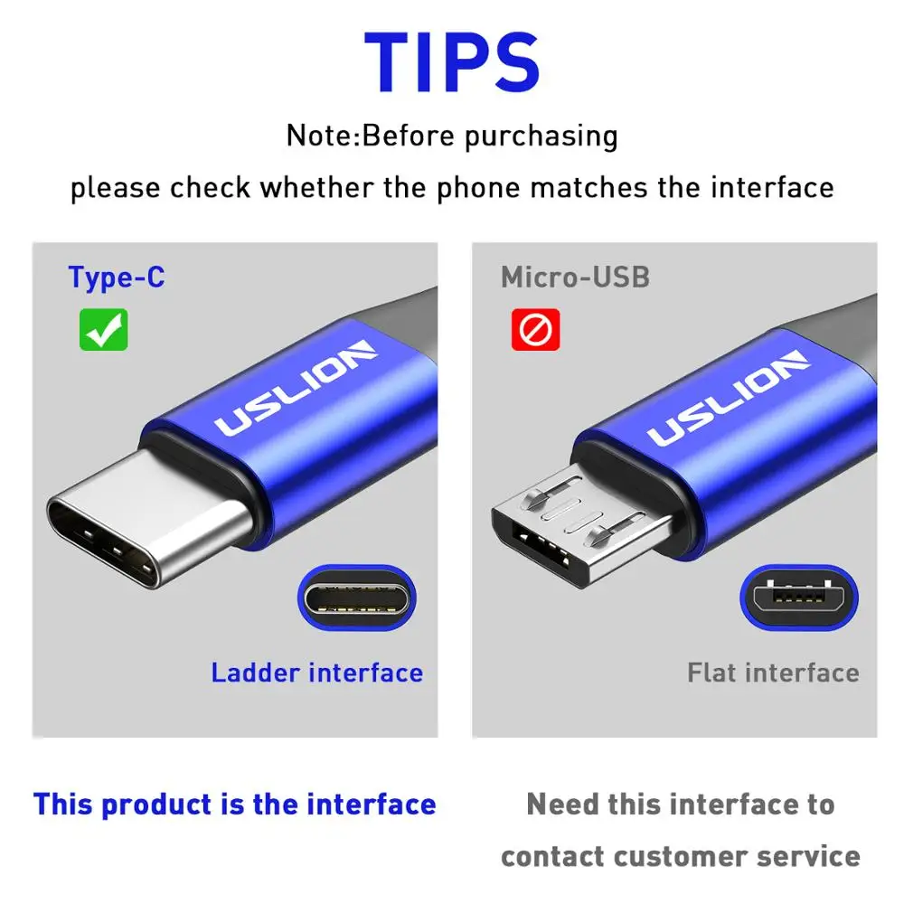 USLION 3A usb type C кабель провод для быстрого заряда samsung Galaxy S8 S9 S10 Plus A50 USB Type Xiaomi mi9 Redmi Note