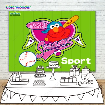 

ELMO Play Baseball Sport Photography Backdrop Sesame Street Themed Baby Birthday Party Photo Background For Dessert Table Banner