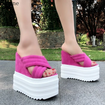 

Summer new wedge with women's slippers Europe and America super high heel waterproof platform fashion wild slippers