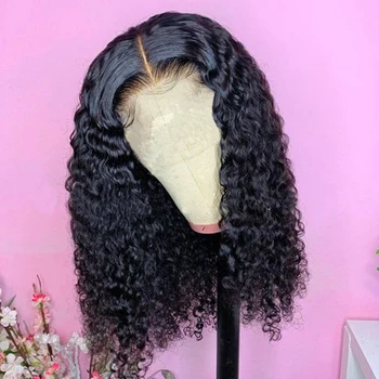 

Curly Human Hair Wig 130% Short Bob Lace Front Wigs 13x4 Remy Brazilian Hair For Black Women Pre Plucked Slove Rosa