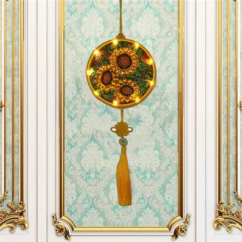 

DIY Diamond Painting Sunflower LED Light Round Shape Embroidery Lamp Full Display Home Decor Diamond Embroidery Sale