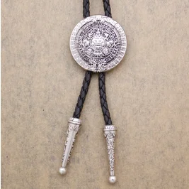 AntiqueSilver Fab Aztec Mayan индийская Мехико детальный календарь маска кожаный Пряжка Галстук боло Модные мужские Подарочные ювелирные изделия подарок для мужчин slimtie - Цвет: AntiqueSilver