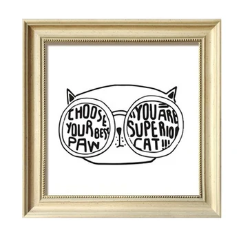 

Cute Cartoon Cat Animal Creative Fashion Painting Hand-Painted Minimalist Decorative Painting Framed Picture With Frame