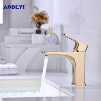 

Brushed gold Bathroom Faucet Hot and Cold Water For Mixer Sink Taps WashBasin Tap single lever Faucets Solid Brass Deck mount