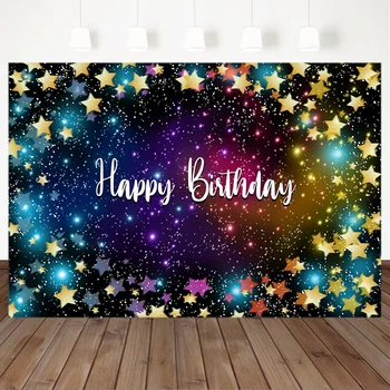 

MOCSICKA Happy Birthday Backdrop Cosmic Starry Sky Photography Background Color Flashing Stars Baby Shower Banner Backdrops