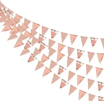 

3M Rose Gold Paper Bunting Triangles Flags Mariage Garland Wedding Banners Bridal Shower Engagement Hanging Supplies Decorations