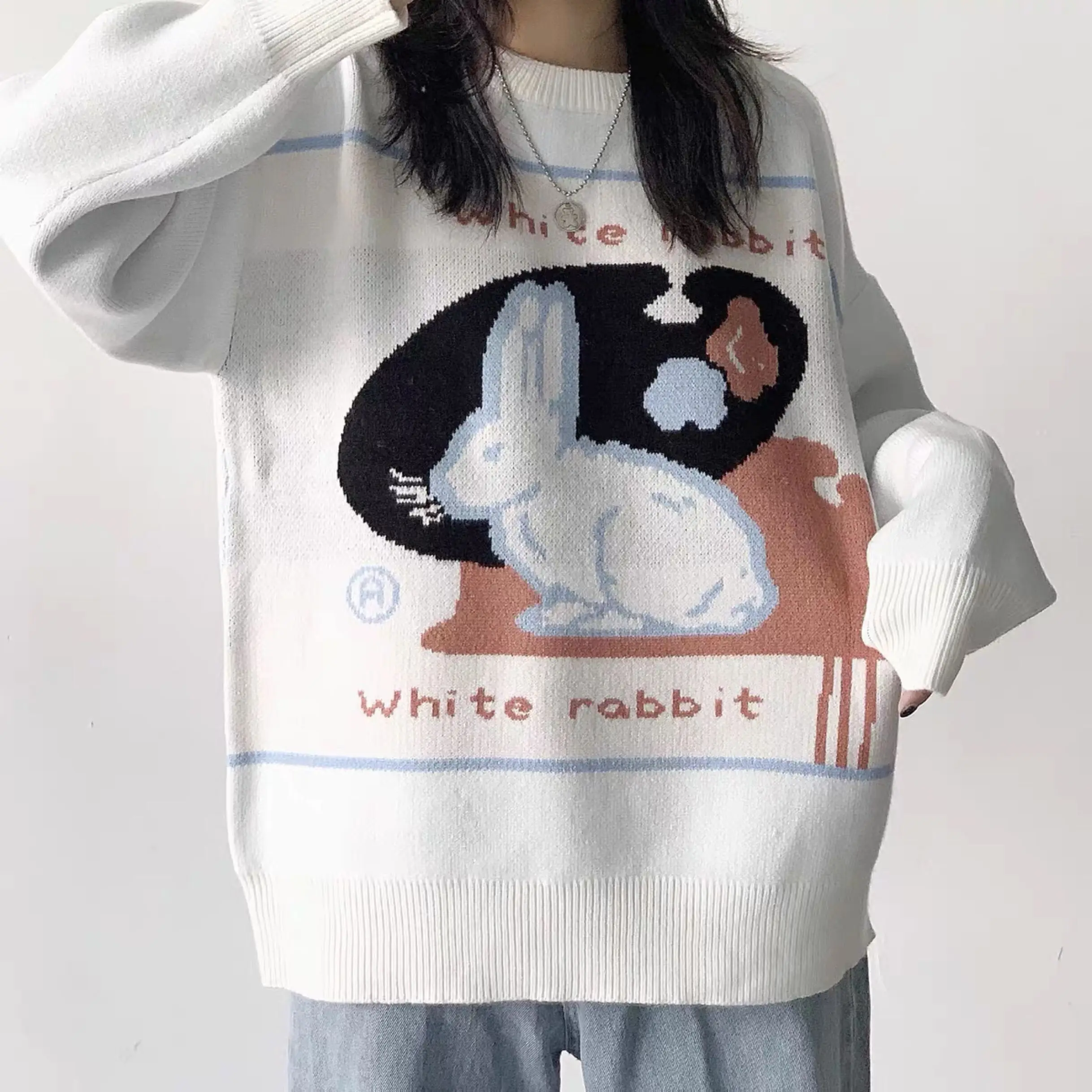 Japanese preppy style cute white rabbit 
