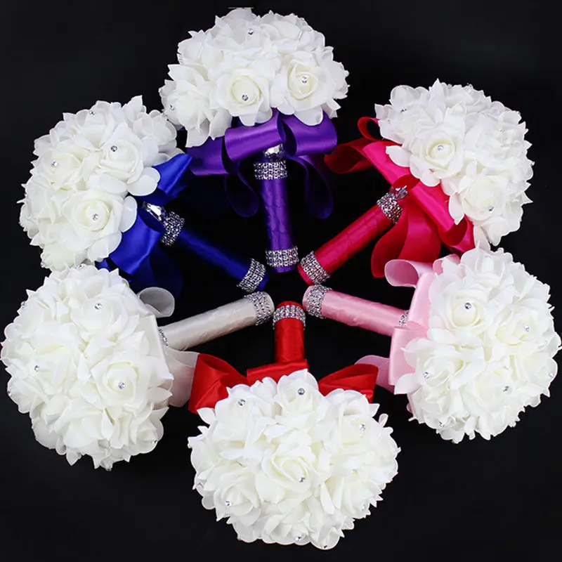 Wedding Bouquet Crystal Pearl Sequin Bridal Bridesmaid Rose Foam Flower Handmade