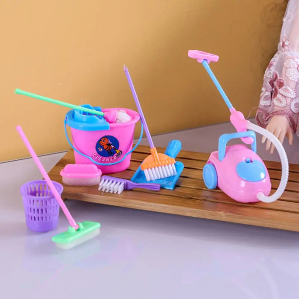 Juego de limpieza de muebles para el hogar, Set de casa de muñecas divertidas, aspiradora, mopa, escoba, herramientas, juguetes para juego de imitación, 9 Uds.