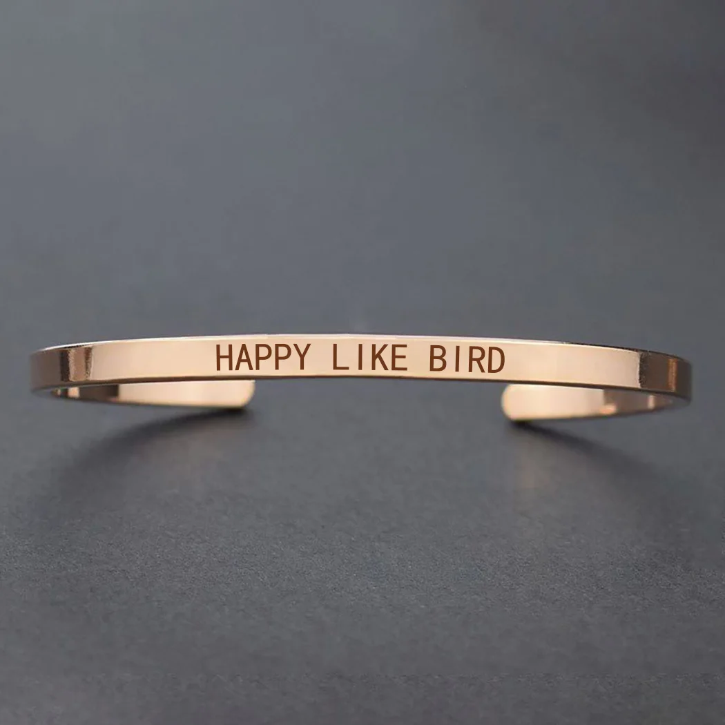 Модный простой Женский Браслет-манжета "Hakuna Matata" "Happy Like Birds" браслет с цитатами для дочери подарки - Окраска металла: Rose Gold