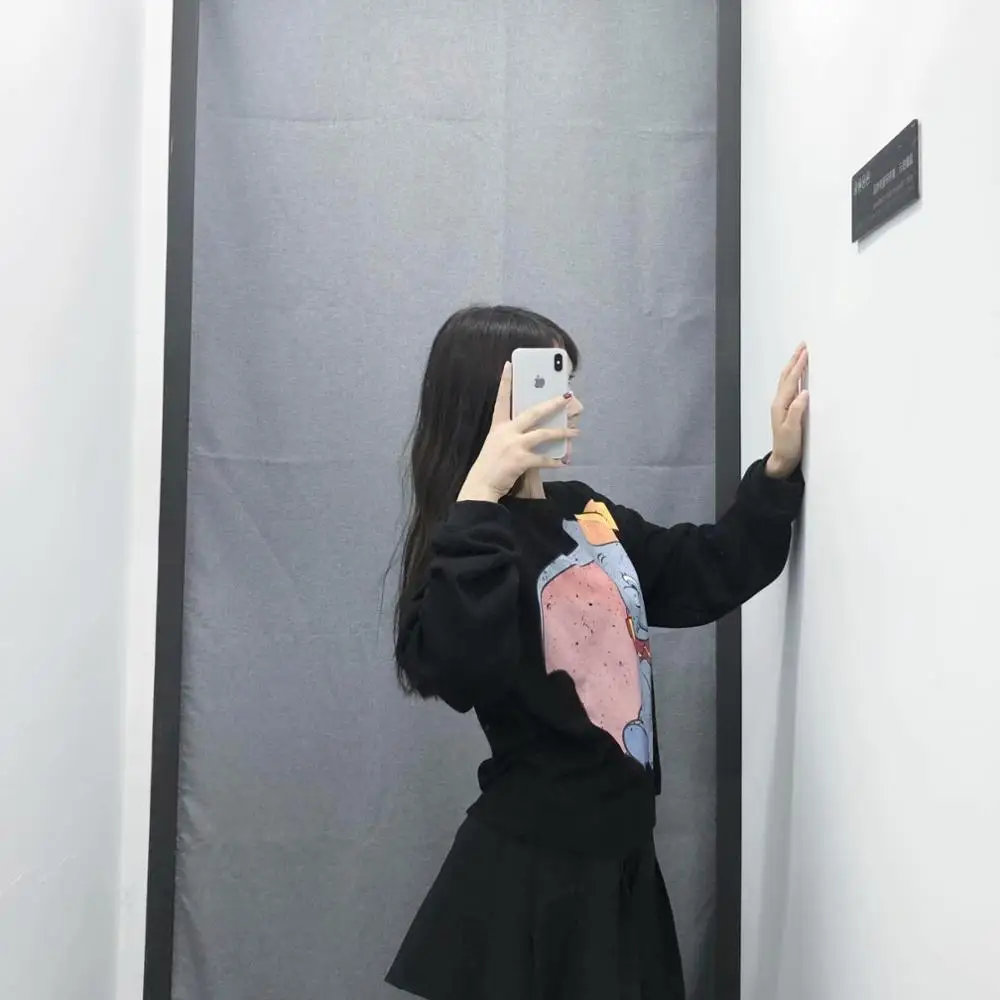 Весна и осень мультфильм Harajuku Длинные рукава Круглый воротник с принтом на каждый день Длинные рукава уличная одежда женская рубашка из хлопка