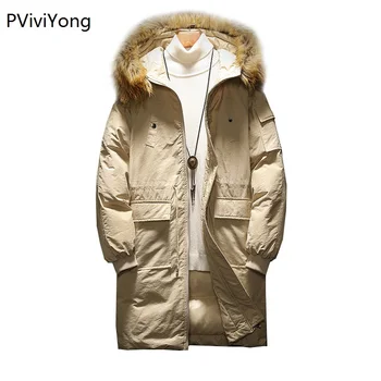 

PViviYong 2019 Winter jacket men fashion male hooded coat jackets high quality cotton Long coat men clothes parka 178