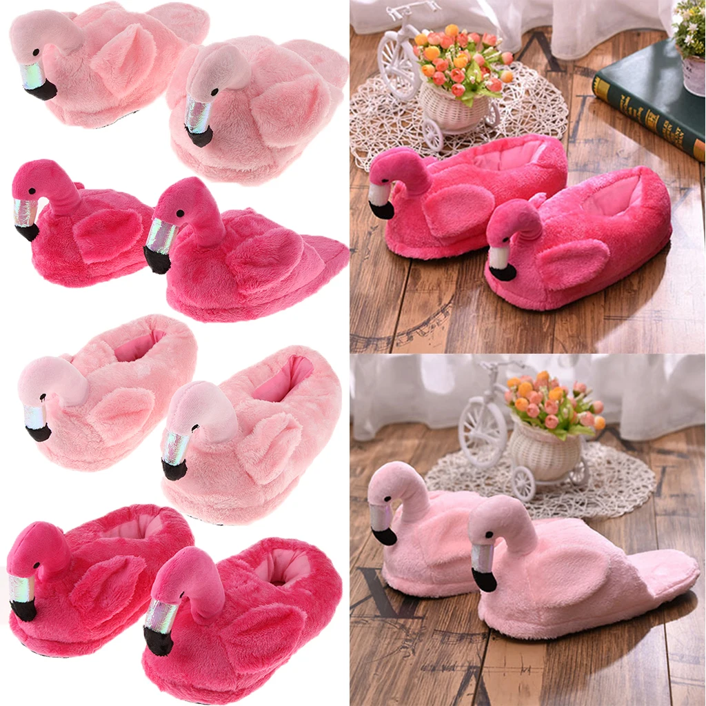 Cute Lady Female Flamingo Soft Plush Warm Slippers Novelty Home Indoor Shoes Xmas Gift