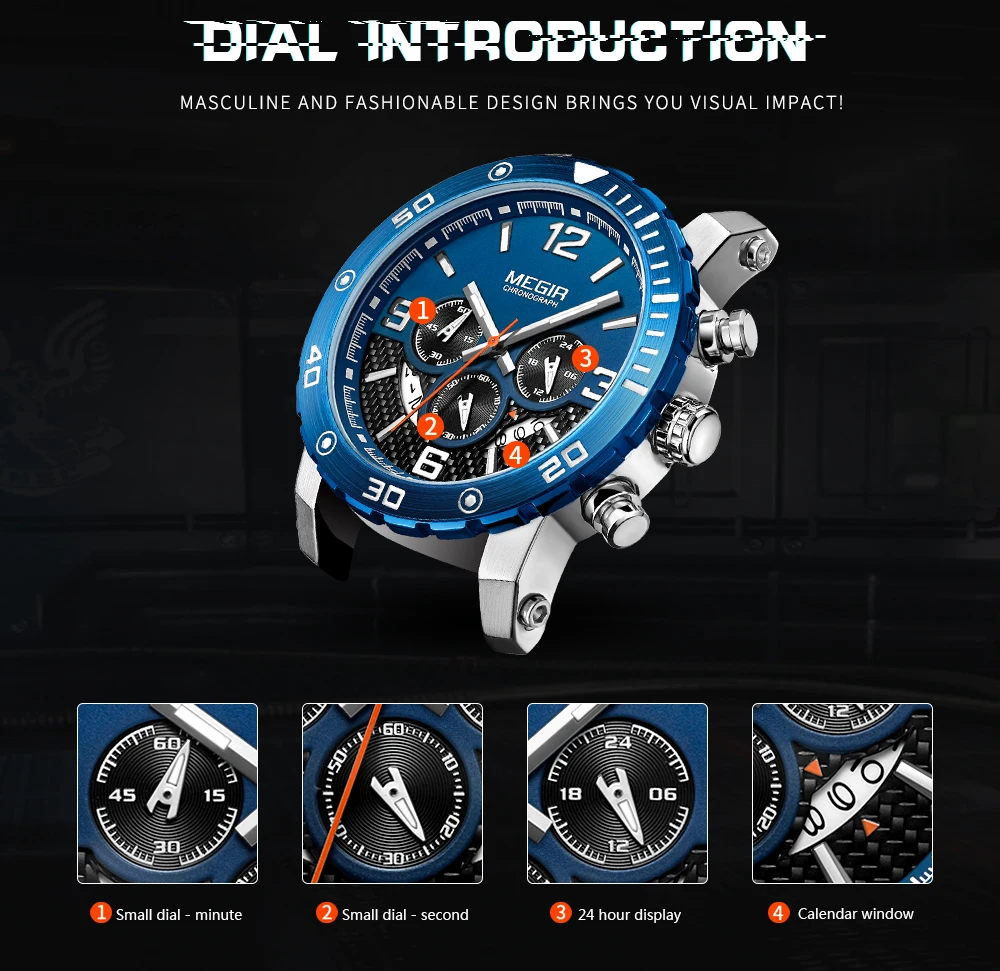 MEGIR креативные спортивные мужские часы с хронографом и кожаным ремешком, армейские военные наручные часы, мужские кварцевые часы