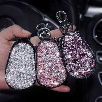 

Luxury Diamond Key Case for Car Key Cover Leather Rhinestone Fashion Car Accessories for Women Girls Lady Universal Key Bag New