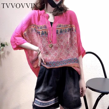 

TVVOVVIN 2020 Summer New T-shirt Button Patchwork Womens Personality Fashion Streetwear Pullover Loose Casual Large Size A166