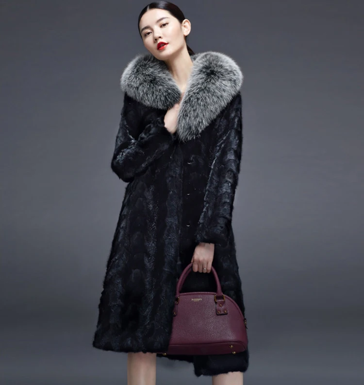 Faux fur jackets autumn winter thicke warm long high quality Mink hair fur coats fox fur collar Plus size 6XL Womens Coat