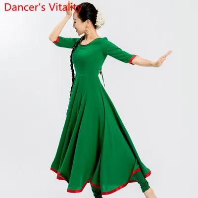 Only Dress Индийский танец одежда для женщин Хлопок Половина рукава большой подол сплайсинга платье живота Восточный танец одежда для сцены - Цвет: Only Dress
