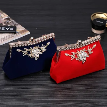 

Women Fashion Evening Bag Diamond Crystal Studded Flower Clutch Purse Lady Party Clutch Purse China Retro Style Shoulder Bag