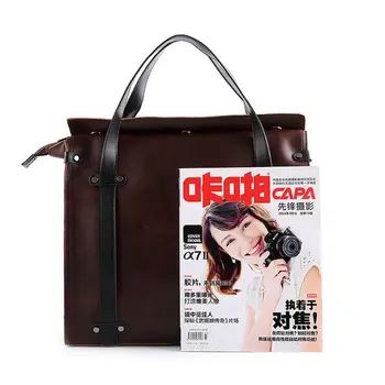 

Men's Briefcase Shoulder Bag PU Leather Strips Rivets Business Laptop Handbag C90E