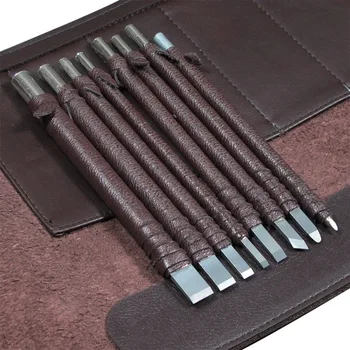 

8/10PCs Carved Stone File Knife Tungsten Steel Carving File Knife Engraving Chisel Craft Tool With Leather Handmake Tool