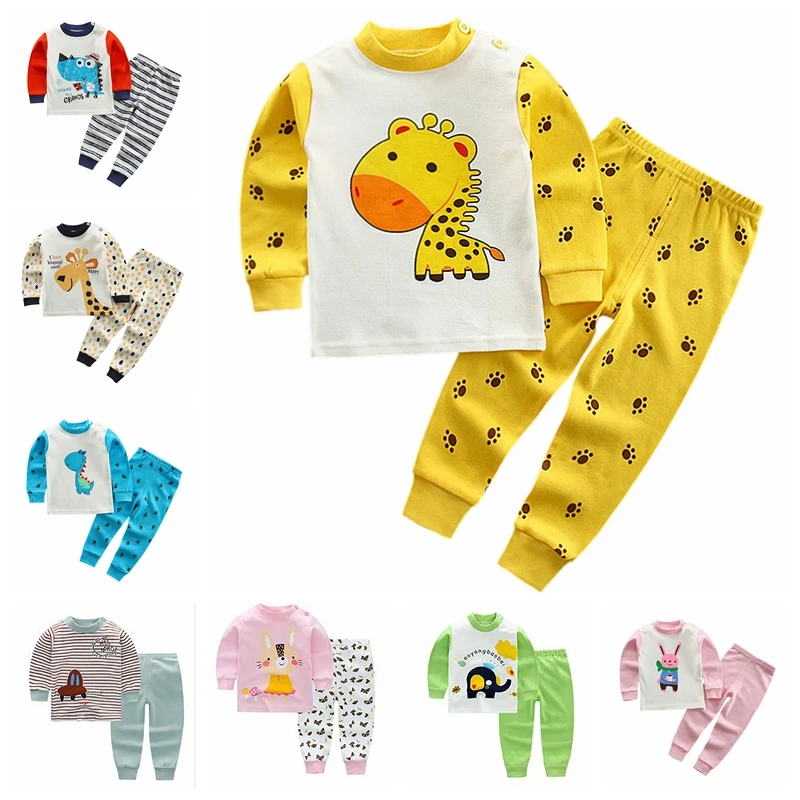 

Casual Kids Cotton Pajamas Sets Girls Boys Clothes Sets Cartoon Sleepwear Suit Children Long Sleeve T-shirt+Pant 2pcs Clothing