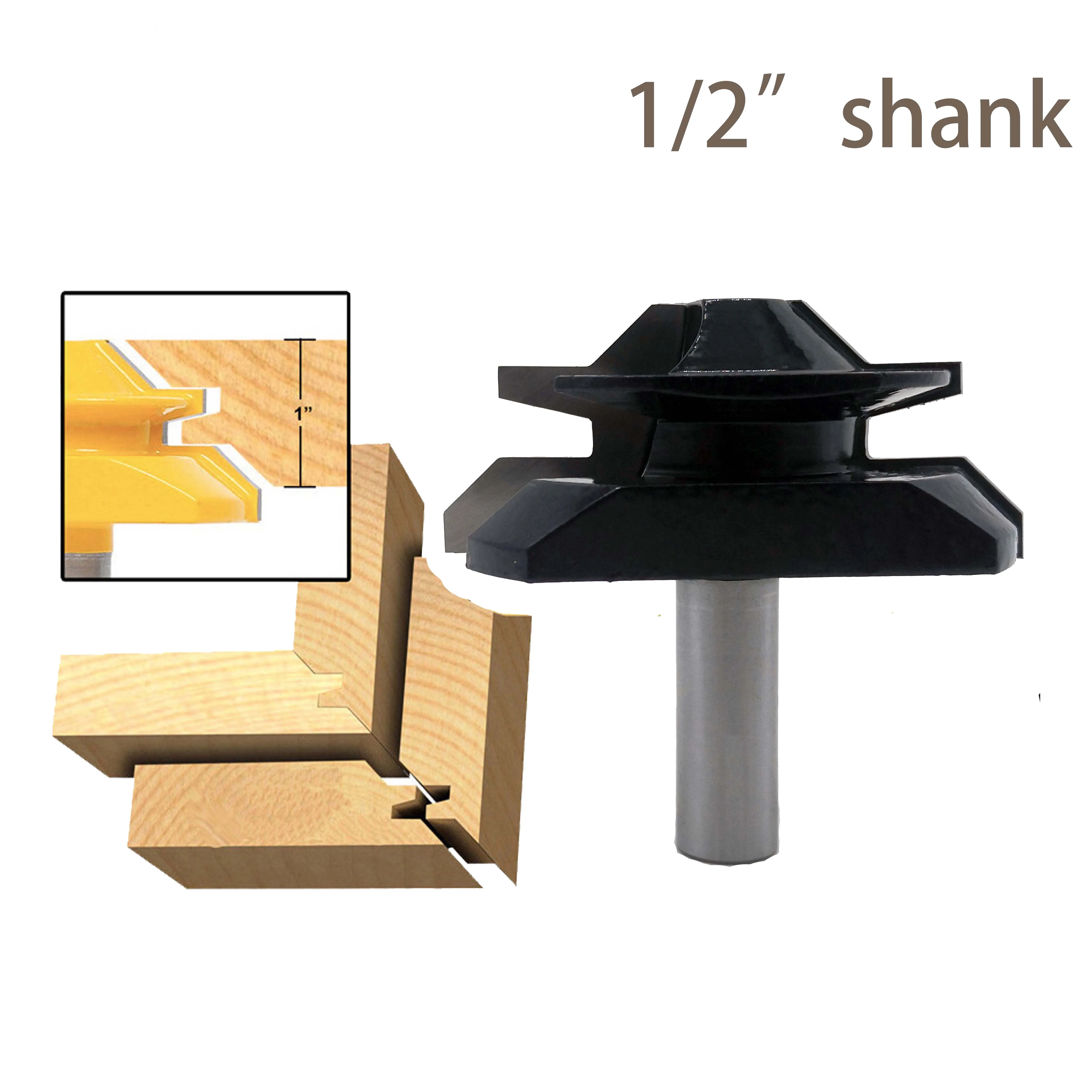 

1pc 1/2" Shank Large 45 Degree Lock Miter Router Bit 1" Stock Tenon Milling Cutter for Woodworking Tools Wood