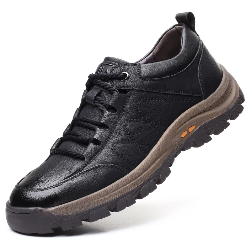 Breathable Men's Casual Shoes British Style Split Leather Thick Buttom Wear-resistant Shoes Outdoor Fashion Men's Sneaker Flats