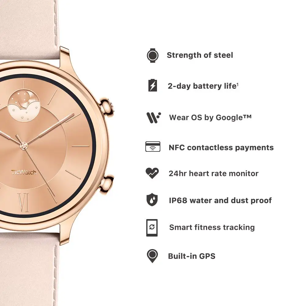 Смарт-часы Ticwatch C2 из розового золота, Bluetooth, умные часы с gps, Android и iOS совместимы, IP68, Mobvoi