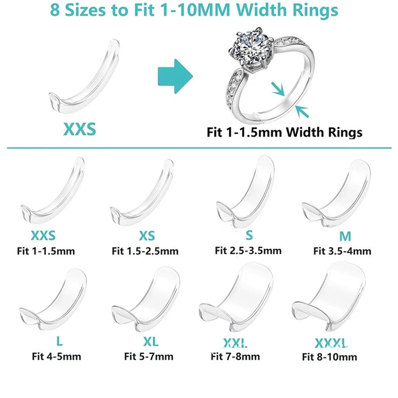 Easy Ring Adjusters - Quickly fit the size of your ring / band - Jewelry  Guard, Spacer, Sizer, Fitter - Spiral Silicone Tightener Set with Polishing  Cloth 
