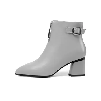 

NEMAONE Women's genuine leather ankle Boots zipper High Heels Shoes Woman spring autumn Female Boots Large size 34-45