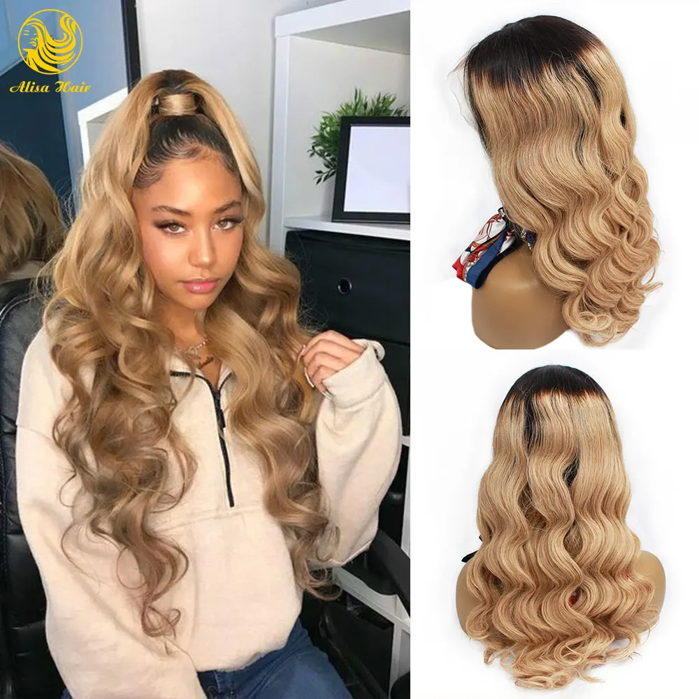 

Ombre Honey Blonde 13*4 Lace Front Wig Body Wave T1B/27 Cuticle Aligned Hair Virgin Brazilian Human Hair Wigs for Black Women