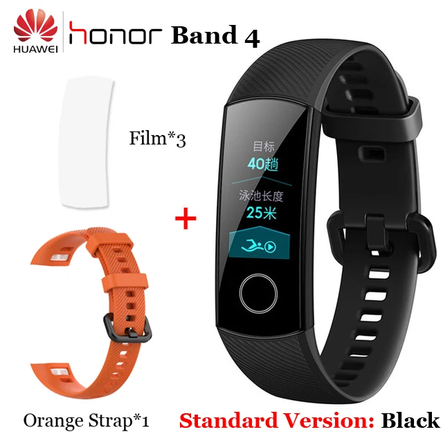 Умный Браслет huawei Honor Band 4 5 Amoled, цветной сенсорный экран 0,95 дюйма, для плавания, для обнаружения сердечного ритма, сна - Color: 3Flim n Orange Strap
