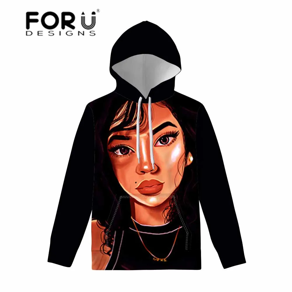 FORUDESIGNS/женские пуловеры, черные Волшебные африканские толстовки для девочек, толстовка, женская тонкая одежда с капюшоном для улицы Женская толстовка с карманом
