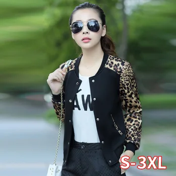 

Women Baseball Jackets Leopard Print Patchwork Short Size Long Sleeve Coat Jacket Female Clothing Spring Autumn New Clothing